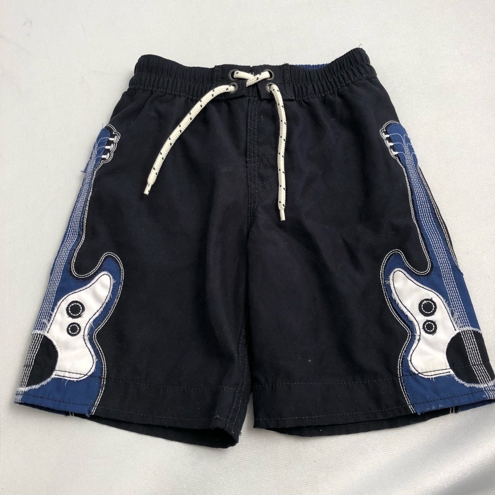 Gap black blue white guitar graphic mesh lined drawstring swim trunks